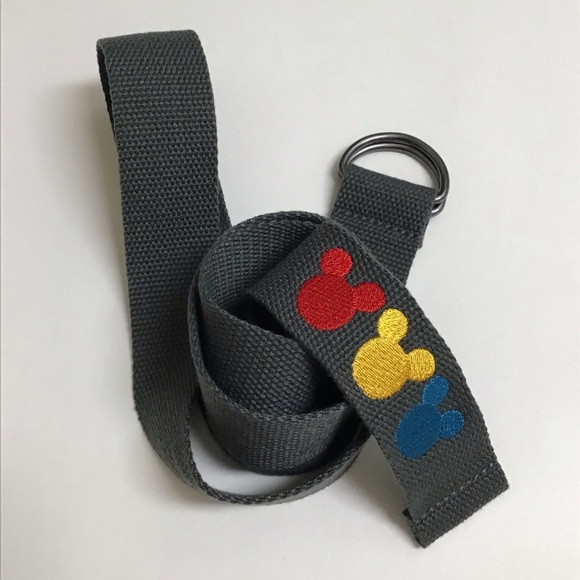 Disney Mickey Mouse Ears Embroidered Adult Belt SZ 42 XL Dark Gray D Ring Canvas - Picture 2 of 7